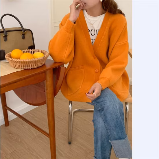 Abrigo de viento perezoso para mujer 2023 primavera y otoño nuevo cárdigan de punto de Color sólido con cuello en V para mujer suéter suelto de talla grande ropa exterior femenina