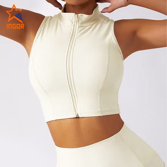Ropa deportiva Ingor, chaleco de Yoga acanalado con cremallera europea y americana, ropa exterior para correr, gimnasio, sujetador deportivo, ropa deportiva de alto impacto a prueba de golpes